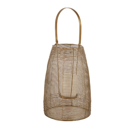 Gold Iron Modern Candle Holder Lantern, 16" x 9" x 9"